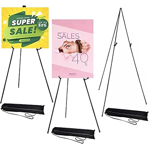 IN WHICH BAY 63" Tall Folding Easel for Display, Instant Poster Easel, Floor Standing Easel Wedding Sign Stand Black Steel Metal Telescoping Art Easel Stand (BLACK-3PACK) Cover