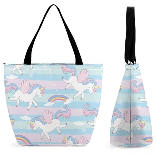 Sac à main licorne rouge et bleue grand format femme pour shopping et voyage