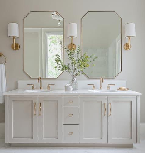 Image of ANDY STAR Gold Octagon Bathroom Mirror, 24x40 Inch Stainless Steel Metal Frame, Anti-Rust, Shatterproof HD Glass, Wall Mounted for Bathroom, Bedroom, Living Room