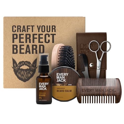 Every Man Jack Beard Grooming Kit for Men - Includes Sandalwood B...