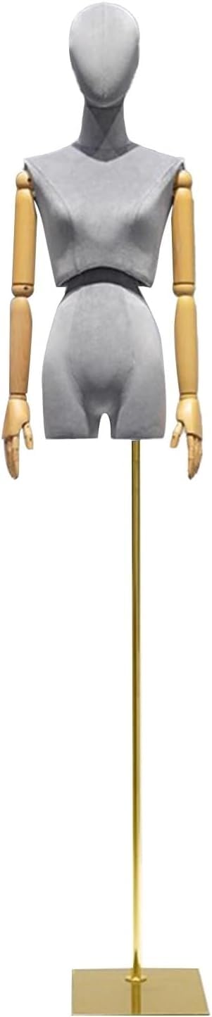CONGRUI Clothing Store Showcase Female Body Retail Mannequins Velvet Torso Adjustable Height 83 96 in Manikin Detachable(Grey Gold)