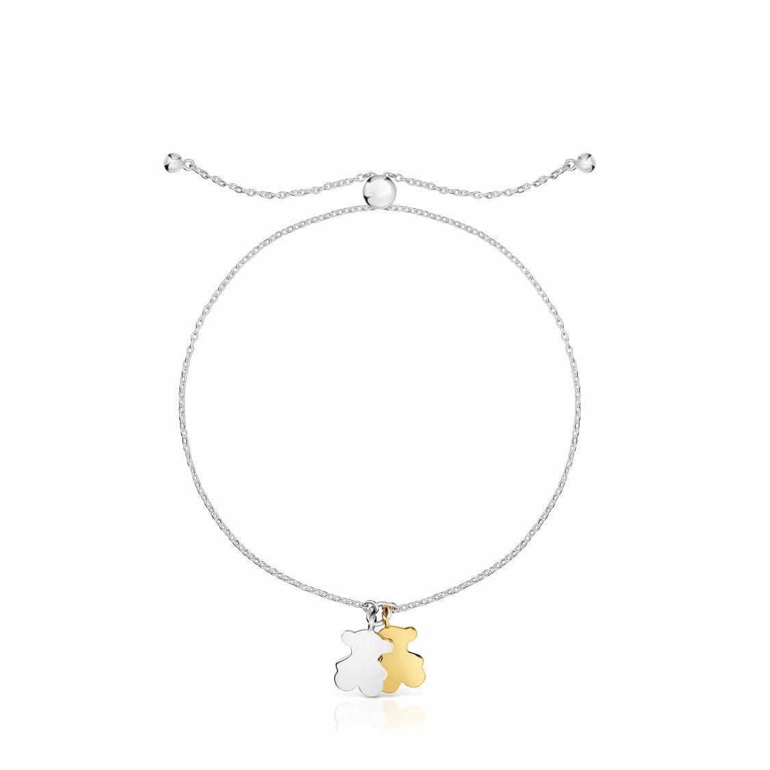 TOUS Pulsera de Plata de Primera Ley para Mujer con Doble Oso de 10mm en Plata y Baño en Oro y Cierre Deslizante, Colección Sweet Dolls