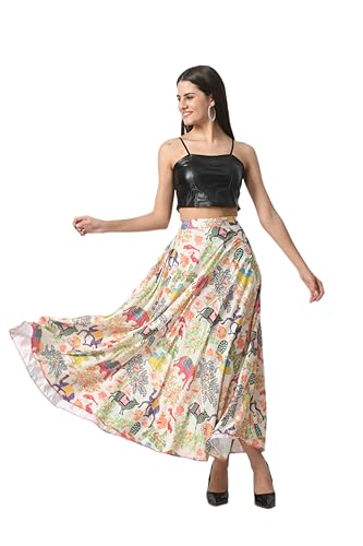 Image of VAGISHA Printed Casual Long Western Skirts for Women's & Girls |Stretchy Flared Maxi Skirt|Elastic Waist Skirts|Western Ethnic Skirts