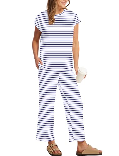 Image of Sampeel Two Piece Sets for Women Summer Vacation Outfits Cap Sleeve Tops Lounge Matching Sets Clothing Beach Fashion Clothes