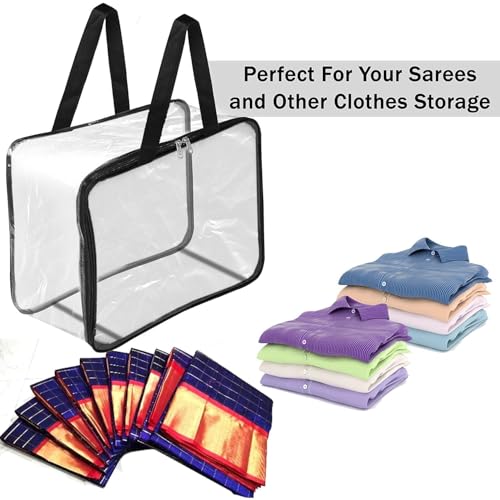 Image of Pack of 6 Transparent Pvc Storage Bag for Saree Covers,Clothes, Lehenga, Blankets, Bedsheets, Toys, Docs | Wardrobe Organizer | Clear Storage Box Bag (6)