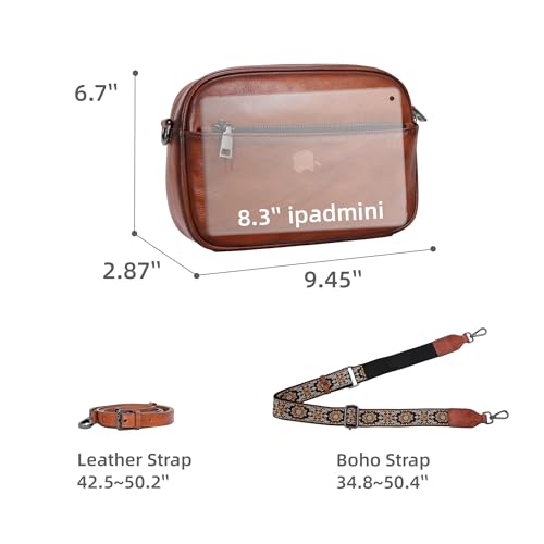 Iswee Leather Crossbody Bags for Women Vintage Shoulder Bag Small Satchel Purse Zippered Purse with Adjustable Strap3