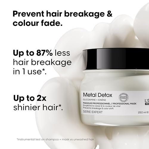 L’Oréal Professionnel | Metal Detox Hair Mask, for Smooth, Strong & Shiny Looking Hair, Protects Coloured Hair From Damage, Rich & Creamy Texture, Serie Expert, 250 ml - Image 3