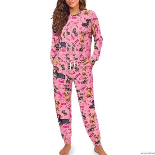 Image of Women's 2 Piece Printed Pajama Set Long Sleeve Sleepwear Set with Long Pants Casual Lounge Sets with Pocket