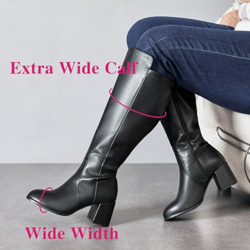 Women's Extra Wide Calf Knee High Boots True Wide Width Chunky Heeled Boot Comfortable Plus Size Tall Long Gogo Boots for Women.2