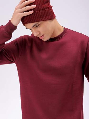 Image of The Indian Garage Co Men Regular Fit Solid Crew Neck Overhead Sweatshirt