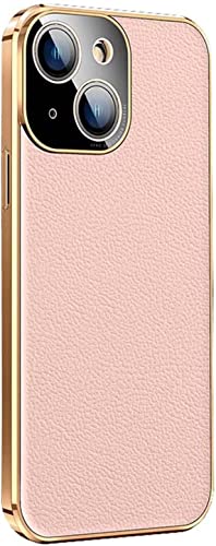 Étui iPhone 14 Plus rose en cuir antichoc avec protection objectif photo