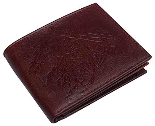MARSHAL Leather RFID Blocking Biker Logo Classic Bifold Wallet for Men (Burgundy) - Main Image
