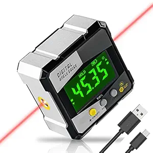 Digital Angle Finder, High Precision 4-sided Strong Magnetic Laser Level, Inclinometer with Anti Glare Screen and Type-C Charging Port, Rechargeable Waterproof and Dustproof Angle Gauge