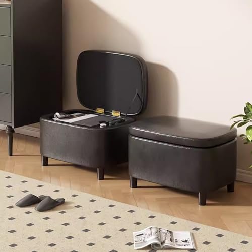 Repose-pieds multifonctionnel cuir marron et boîte à jouets salon