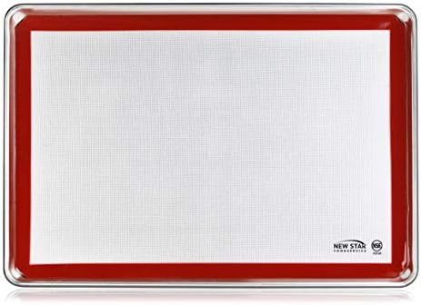 New Star Foodservice 38453 Commercial-Grade 18-Gauge Aluminum Sheet Pan/Bun Pan and Silicone Baking Mat Set, 18" L x 26" W x 1" H (Full Size) | Measure Oven (Recommended)
