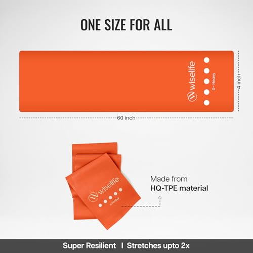 Image of WiseLife Professional Latex Resistance Band (Light) - 100% Natural Latex for Stretching, Strength Training, Warm-Up, Yoga & Home Workouts (Orange)