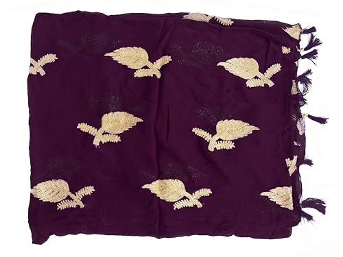 Image of YOUTHQUAKE Women's Golden Patti Work Embroidered Chiffon Dupatta for Womens & Girls With Latkan