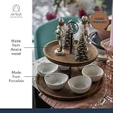 Artesà 2-poziomowe tapas i stojak do serwowania jedzenia, ekspozycja żywności z 6 mini porcelanowymi miseczkami, drewniany i ręcznie wykończony stojak na ciasto, w pudełku prezentowym, 24 x 25 cm