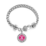 Inspired Silver - Class of 2015 Hot Pink - Silver Braided Bracelet for Women - Circle Charm Bracelet Jewelry Gift with Cubic Zirconia - Women's Charm Bracelet with Lobster Claw Clasp