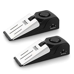 2 Pack Door Stop Alarm, Door Stopper with 120DB Security Alarm, Floor Wedge Door Stop Siren, Door Security Devices for Traveling, Apartment, Hotel and Home, Black