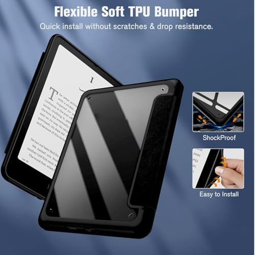Image of MOCA Case for 7 Inch Kindle Paperwhite 12th Gen 2024 and Signature Edition, Slim Shockproof Clear Back Cover, Auto Sleep /Wake Protective Case (Black)