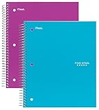 Five Star Spiral Notebook, 3 Subject, 150 College Ruled Sheets, Teal and Berry Pink/Purple, 2 PACK (73011)