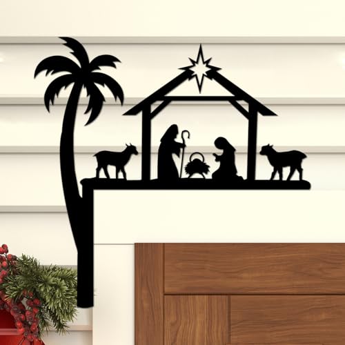 Christmas Decorations Christmas Door Corner Manger Scene Religious Metal Sign Holy Nativity X-mas Decorations for Outdoor Porch Garden Wall Decor