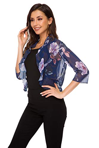Image of Women's Open Front Cropped Cardigan 3 /4 Sleeve Casual Shrugs Jacket Draped Ruffles Bolero Cardigan