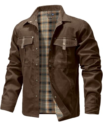 Zaitun Herren Flanell gefüttert Jacke Jacke kariert gebürstet Futter Cowboy Western Twill Outdoor Shirt Jacke