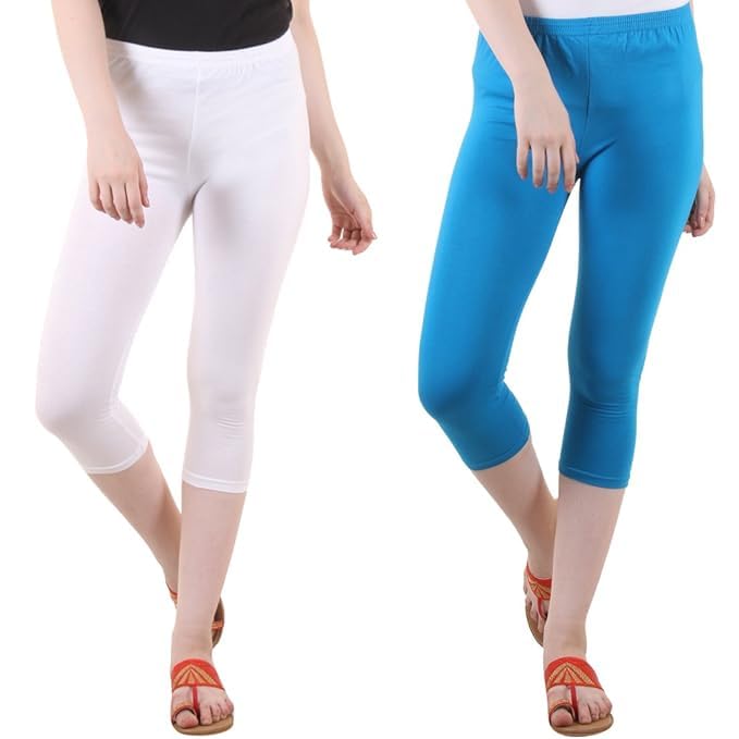 Image of DIAZ Women Cotton Stretchable Capri | Slim /Regular Fit | Breathable Yoga, Gym & Lounge Wear | Mid-Waist Stretchable 3 /4 Length Leggings with Wide Waistband - Pack of 1
