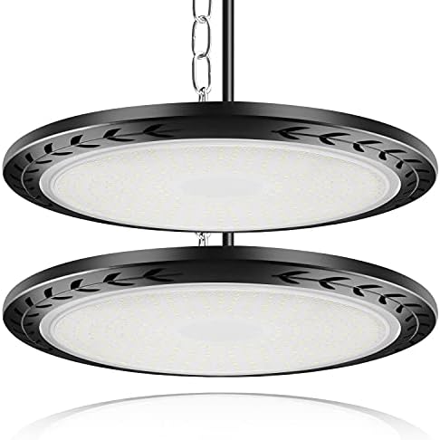 100W UFO LED High Bay Light 2 Pack, TASINUO 10000LM 6500K Daylight Industrial Pendant Ceiling Lights, IP65 Waterproof LED Garage Lighting for Factory, Warehouse, Barn, Workshop, Gym