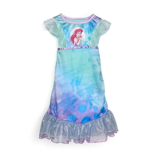 Disney Girls' Little Mermaid Fantasy Gown Nightgown, WATERCOLOR ARIEL 2, 6