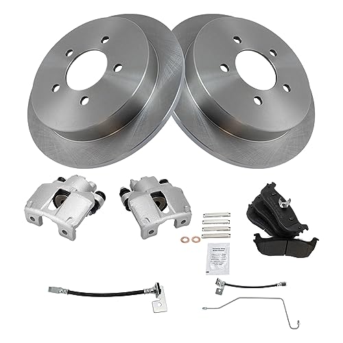 Image of TRQ Rear Brake Pad and Rotor Set Semi Metallic Rotors Calipers Hoses