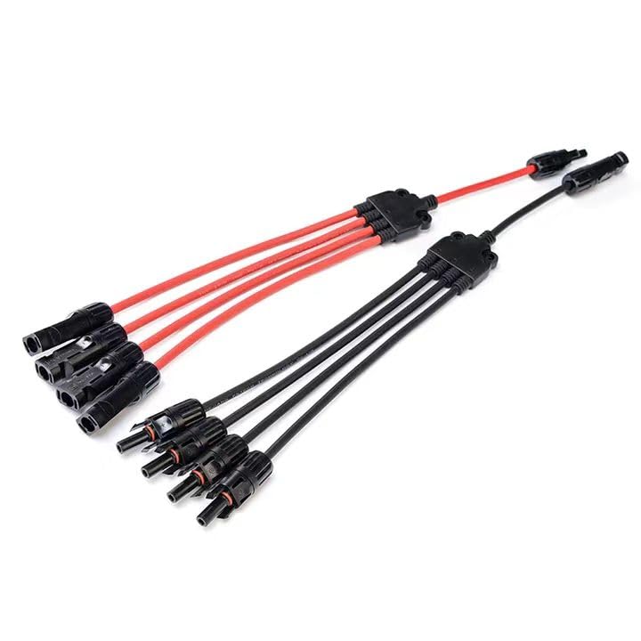 Solar y connector ,Solar Panel Connectors, 4 to 1 Splitter,Y Branch Connectors 1 to 4 Solar Adapter Cable Plug Tool (M/FFFF,F/MMMM) 1500V, 4 Way Parallel, 12/10 AWG ，(Red-Black)length:19.9in(2pcs)