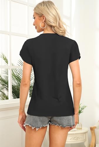 Image of Womens Petal Sleeve Tops Summer Trendy T Shirt Casual Loose Square Neck Button Blouse Tees