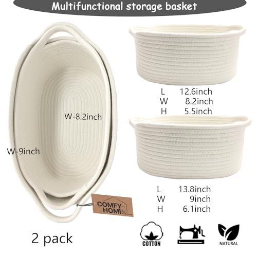 Image of COMFY-HOMI Oval Rope Basket with Handles for Shelves,Toys,Book, Cloth Storage Baskets for Organizing Toy Decorative Organizer for Living Room, Bathroom