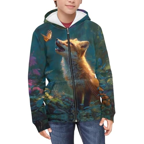 Wolf Theme Boys 8-16 Years Zip Up Hoodie Comfy Long Sleeve with Pockets Casual Kid Hooded Sweatshirts