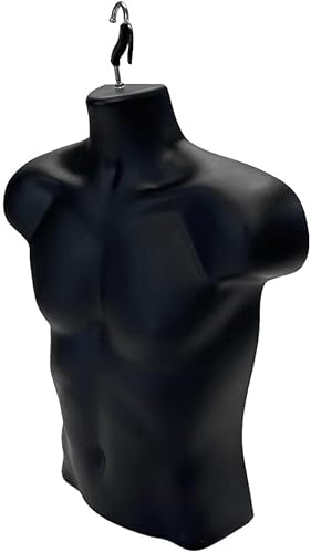 DBM IMPORTS Camiseta colgante negra moldeada masculina Forma Cuerpo Maniquí Torso Display 23" H