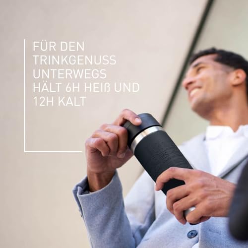 Emsa N20220 Travel Mug Classic Isolierbecher 0,5 Liter, neuer Komfort-Schraubverschluss, Edelstahl, 6h heiß und 12h kühl, 100% dicht, spülmaschinenfest, 360°-Trinköffnung, Schwarz 4