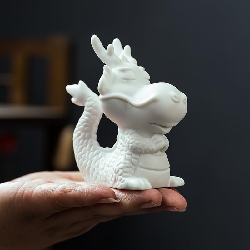 Miniatura 2 de Hecho a mano de té mascota dragón divertido lindo estatua de cerámica blanca Kung Fu bandeja de té decoración regalo para amantes del té, escritorio