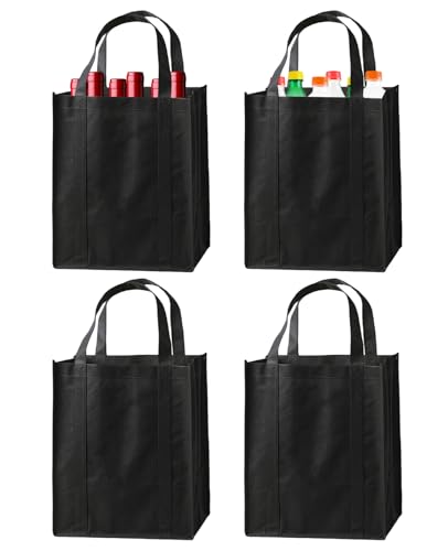 Leogony 4PCS Wine Bottle Carrier 6 Bottles Champagne Storage Bag Black Reusable Felt Gift Bags (31 X 25 X 18cm)