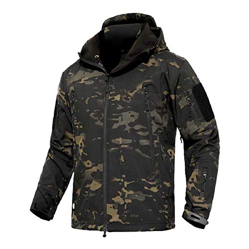 YFNT Veste Tactique Homme Militaire Airsoft Softshell Doublée Polaire à Capuche Outdoor Randonnée Chasse Manteau Hiver Blouson Camouflage