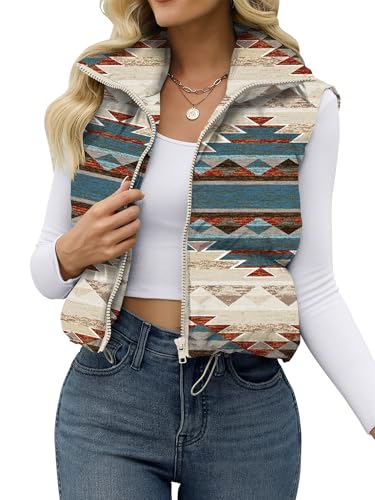JZC Womens Cropped Puffer Vest Zipper Stand Collar Solid Color