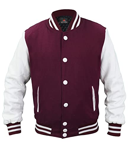 Oskar Leather Unisex Varsity Letterman Jacket Fashion Causal Slim Fit Baseball Bomber Fleece Jackets (Small, Maroon/White) #TOP1