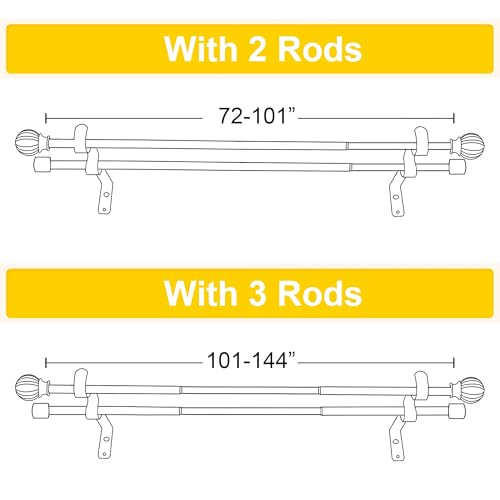 NICETOWN Curtain Rods 2-Pack 72-144 Inch, Adjustable Matte Black Rods with Decorative Finials for Windows, Heavy Duty Window Drapery Poles for Indoor Outdoor Patio Bedroom