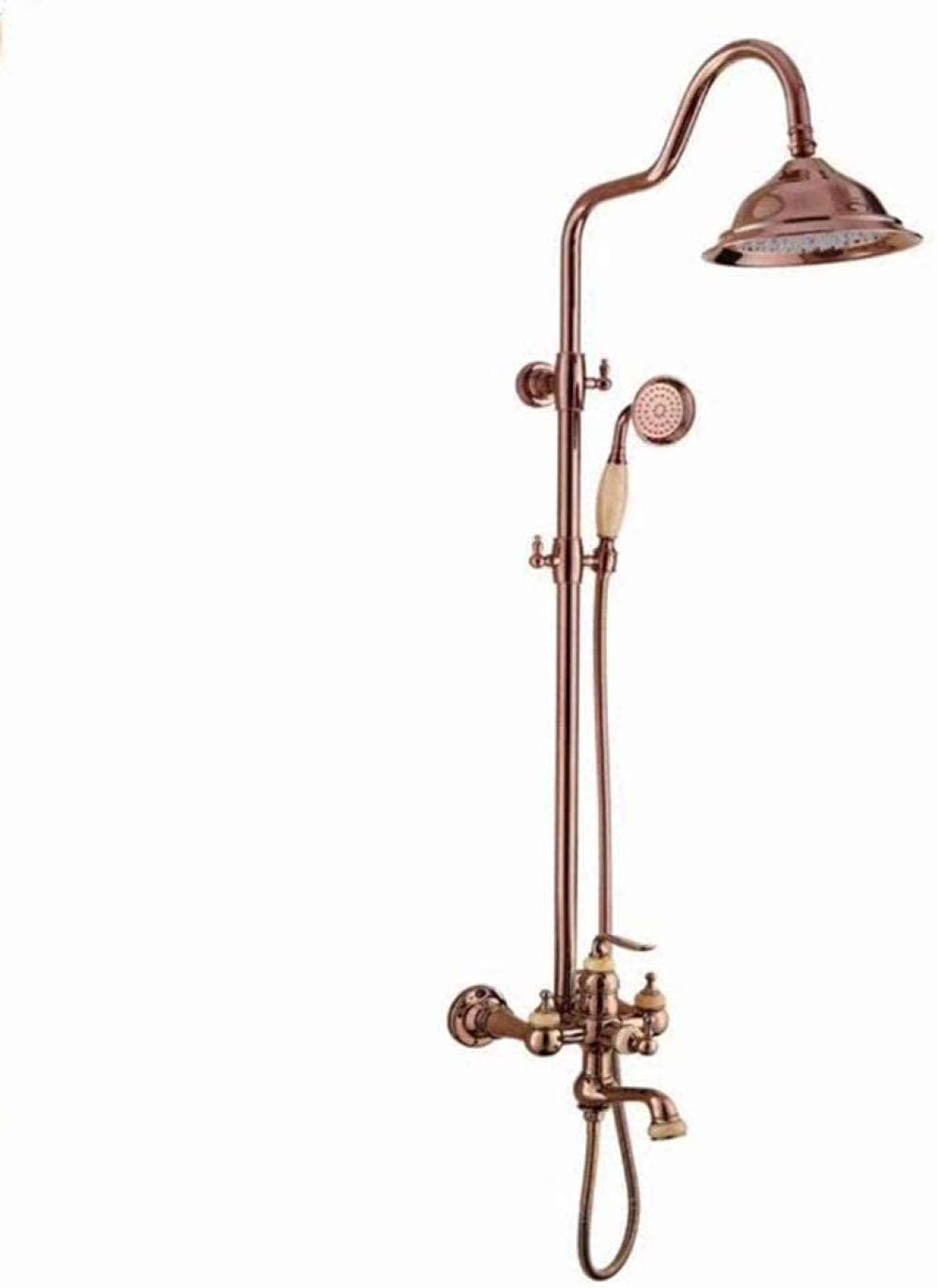 Aycdl Bronze Shower Head European And Retro Copper Hot And Cold Jade Shower Set 10 Inch Round Top Spray Shower System Brass Shower Faucet 3 Modes Of Lifting Interesting Life