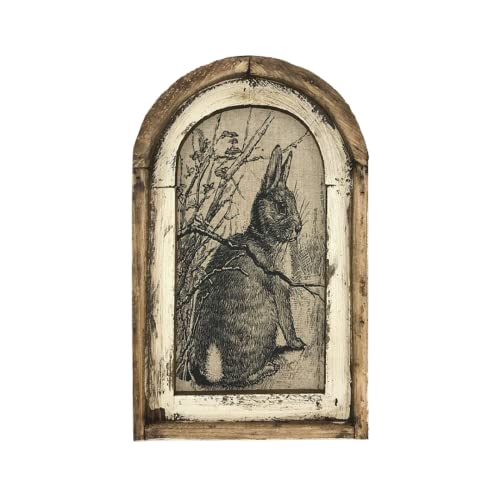 12 8 Inch Bunny Decor French Country Decor Rabbit Wall Art Rustic Farmhouse Decor Rustic Wooden Vintage Wall Decor with Frame Bunny Rabbit Art Poster for Home and Easter Decoration A