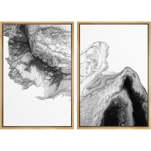 SIGNWIN Framed Wall Art Print Set Black & White Flowing