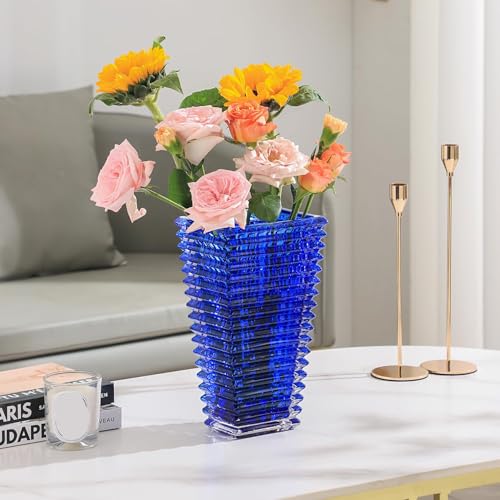 MCMCNCUIU Crystal Glass Vase, Large Crystal Vases for Flowers, Large Flower Vase, Blue Modern Vases for Living Room, Bedroom, Kitchen, Dining Table, Mantle, Wedding, 11 Inches