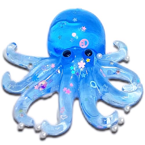 Blue Glitter Octopus Taba Squishy Sugar Stress Balls for Kids and Adults, Cute Animals Squeeze Fidget Toys, Squishy Octopus Sugar Ball Sensory Toys for Girls and Boys, Easter Basket Stuffer